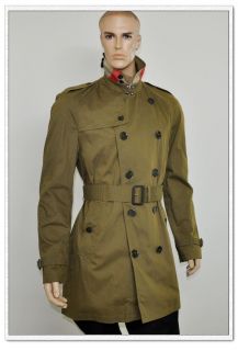 Burberry Brit Mens Nova Check Trench Coat Jacket Military Khaki 