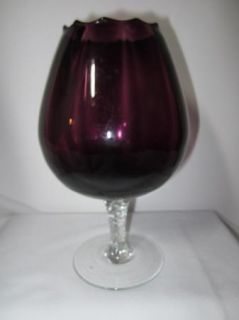 Rose Bowl Brandy Goblet Vase Murano Style Amethyst Purple Art Glass 