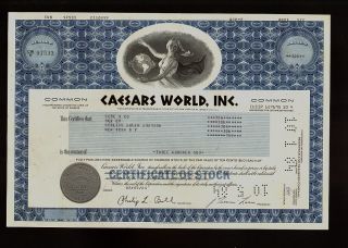 Caesars World Inc Las Vegas Caesars Palace Old Stock Certificate 1984 