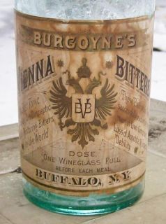 Burgoynes Vienna Bitters Bottle w Original Label Buffalo NY Medical 