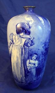 RARE Antique Royal Doulton Blue Children Series Portrait Vase Woman 