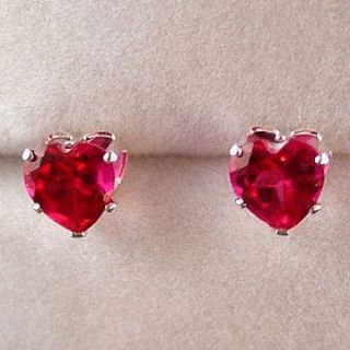 5ct heart cut 6mm created burmese ruby stud earrings
