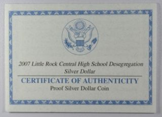 2007 P Little Rock Desegregation Commemorative Proof Silver Dollar 