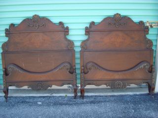 Pair of Ornate Antique French Twin Single Beds Scholles