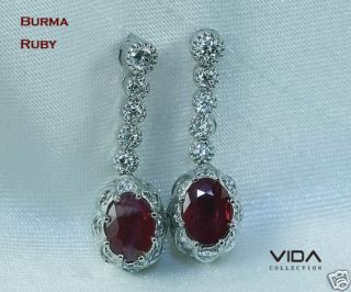 14k Gold Burma Ruby Diamond Earrings Great Luster
