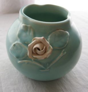 Haldeman Rose Bowl 3 5 Caliente Turquoise Pottery Applied Rose 