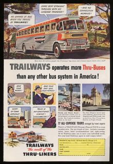 1951 trailways bus thru liners tours ad