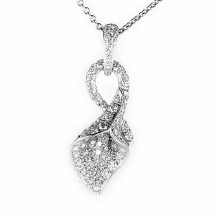 Asprey 18K White Gold Diamond Pave Calla Lily Pendant Necklace