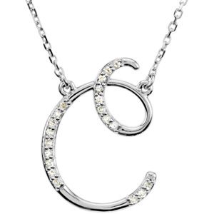 Letter C Initial Diamond Necklace Pendant 925 Sterling Silver 16 Inch 