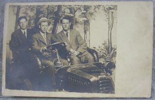 1900’s RPPC Postcard Coney Island NY Men in Old Car