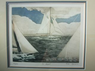    PENCIL SIGNED SEASCAPE SAILBOATS ETCHING LISTED ARTIST ERIC CALLEN