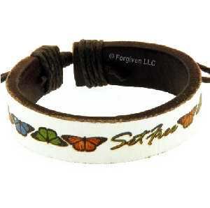 Cuff Bracelet Set Free Butterfly White Leather