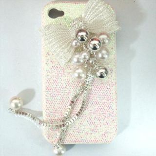 Bling Deluxe white butterfly back Rigid Back Case Cover for iPhone 4 