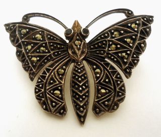 Timeless Sterling 925 Silver Marcasite Butterfly Brooch Pin