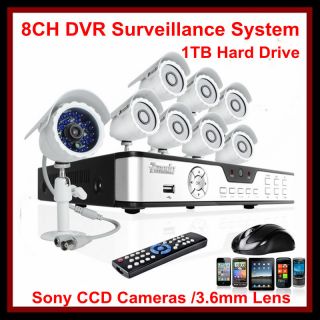 8CH DVR System w 8 Sony CCD Cameras Business Home Security System 1TB 