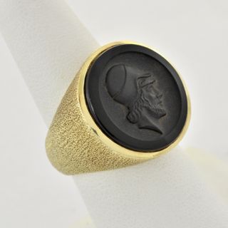 14k Antique Roman Soldier Profile Stone Cameo Mens Ring