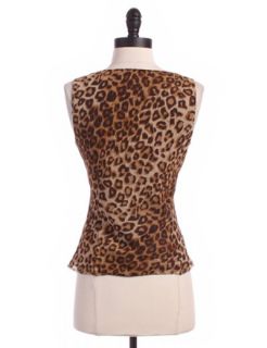   Silk Chiffon Cheetah Print Camisole Sz 8P Top Brown Tank Shirt