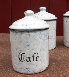 French Enamelware Granite Canister Set Coffee Pot Art Deco 1930