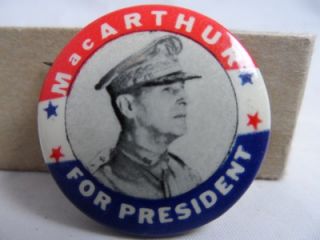 Gen Douglas MacArthur President Campaign Button Political Pinback Pin 