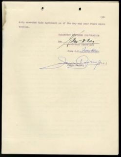 James Cagney Vintage 1956 RARE Original Signed Paramount Agreement 