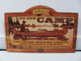 New Bouqet Company Welcome to Our Camp Wood Sign Plaque Fishing Canoe 
