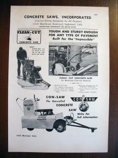 1949 CONCRETE SAWS INC INGLEWOOD CALIFORNIA CON SAW CLEAN CUT 