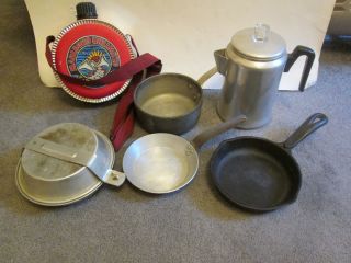 Lot Camping Cooking Gear Aluminum Coffee Pot Frying Pan Cast Iron 