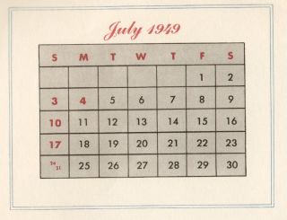 clearer with full month calendar top left for july 1949