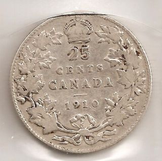 1910 Canada Canadian Silver 25 Cent Coin