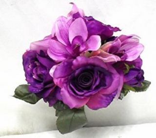 12 in Rose Calla Lily Bouquet Purple Silk Flowers Artificial Wedding 