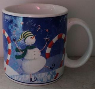   Mug Oneida Snowman Candy Cane SnowPals Christmas Blue White Coffee Cup