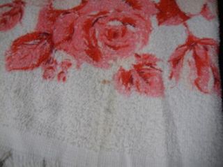 Lot Vintage 50s Pink Roses Fringe Cannon Cotton Bath Towel