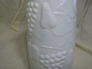 Old Milk Glass Tall Pitcher Fruit Raised Applied Handle