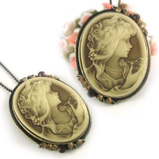 Vintage Antique Look Cameo Pendant Necklace Jewelry N7