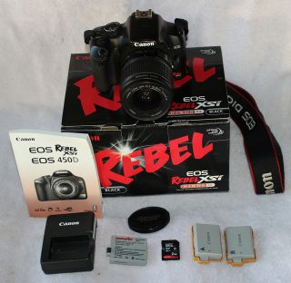 Canon EOS Rebel XSi / 450D 12.2 MP Digital SLR Camera   Black, w/ 18 