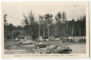 Callander Ontario Lakebreeze Cottages from Lighthouse Lodge RPPC CKC 
