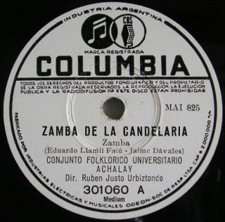 Conjunto U Achalay 78 Zamba de La Candelaria 301060