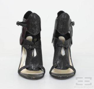 Camilla Skovgaard Blue Black Embossed Leather Ankle Wrap Heels Size 39 