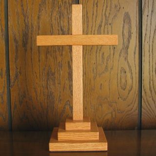 Handcrafted Red Oak Wood Calvary Cross Faith Hope Love Charity 