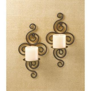 New Set of Two Scrollwork Candle Sconces Twirl Design Wrought Iron 