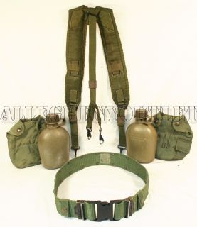 Military USMC Web Pistol Belt Suspenders Canteens Set