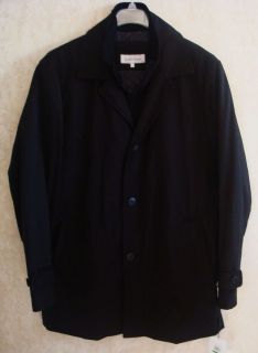 Mens L Calvin Klein Black Zip Button Front Trench Coat Jacket Dress 