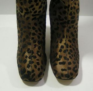 Caparros Gold Satin Cheetah Print Knee High Slip on Boots Womens Size 