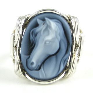 Horse Cameo Ring Fine Agate Sterling Silver Jewelry