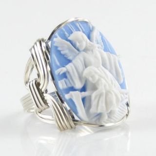 Guardian Angel Child Cameo Ring Sterling Silver