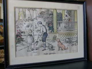Antique French Canadian HAND COLORED LITHO Notre Parterre Vintage 
