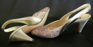   60s Slingbacks Heels Leather Marbled METALLIC Capucci Italy Size 8.5 B