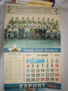   1959 60 NHL Hockey Calendar Canada Export Toronto Maple Leafs Schedule