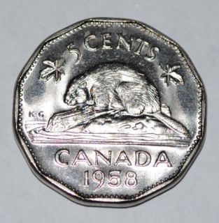 Canada 1958 5 Cents Nice UNC Five Cents Canadian Nickel