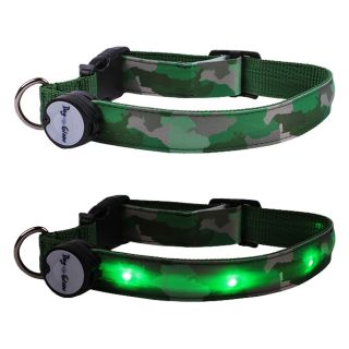 Green Camo Lighted LED Pet Dog Collar Steady Glow or Flashing Lights 